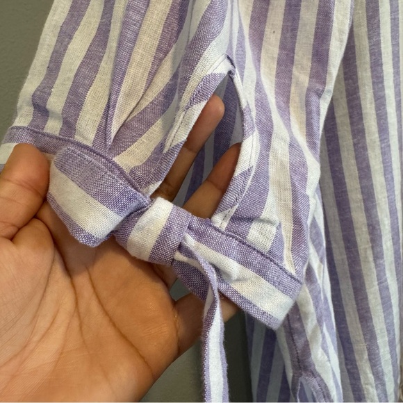Susan Graver Pure Linen Blend Button Down Shirt Striped 3X Petite - Picture 4 of 6